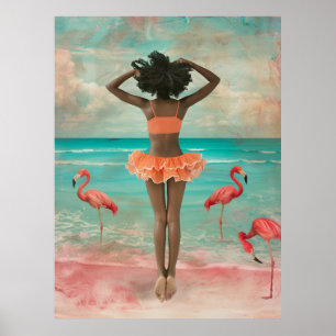 Affiche *~* FD2 Tropical Black Woman Flamant rose rose 36