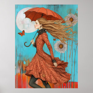 Affiche *~* FD2 UMBRELLA Fall Girl Automne Retro 28