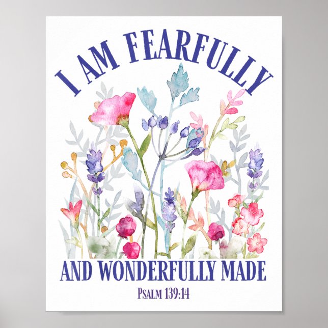 Affiche Fearfully And Wonderfully Made Floral Christian Bi (Devant)