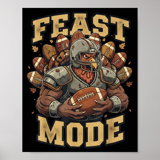 Affiche Feast Mode Turkey Football Thanksgiving Funny Vint (Devant)