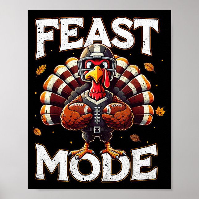 Affiche Feast Mode Turkey Vintage Football Thanksgiving Sh (Devant)