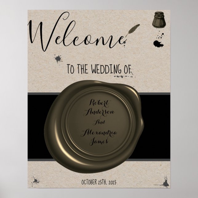 Affiche Feather Pen & Inkwell Welcome Wedding Sign (Devant)