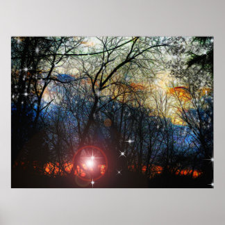 Affiche Feb coucher de soleil Pensez à la neige
