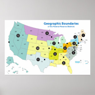 Affiche Federal Reserve Districts Geographical Boundaries