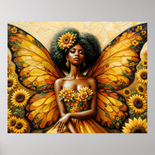 Affiche Fée afro-américaine avec Afro et Sunflower Art