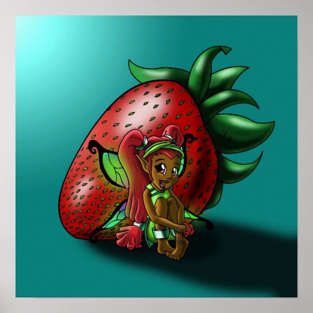 Affiche Fée afro-américaine et fraise (Devant)