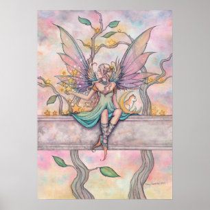Affiche Fée Assise avec Étoiles avec Art de Tabby Orange