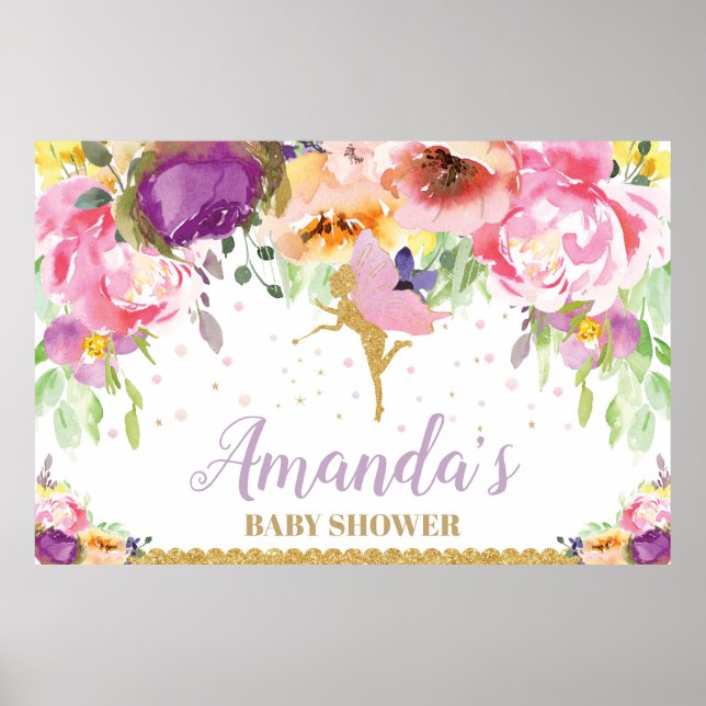 Affiche Fée Baby shower Fond Bannière Floral Baby Girl (Devant)
