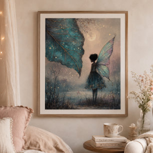 Affiche Fée de feuille enchantée au clair de lune Fantaisi
