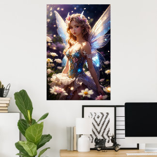Affiche Fée de fleurs magnifiques de fantaisie