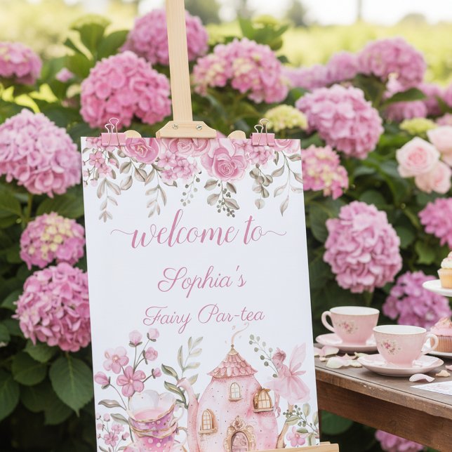 Affiche Fée de la Fête de Thé Fille Rose Pâle Fleurs Anniv (Créateur téléchargé)