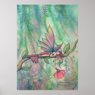 Affiche Fée de la fleur de saule reposant Fantastique Art