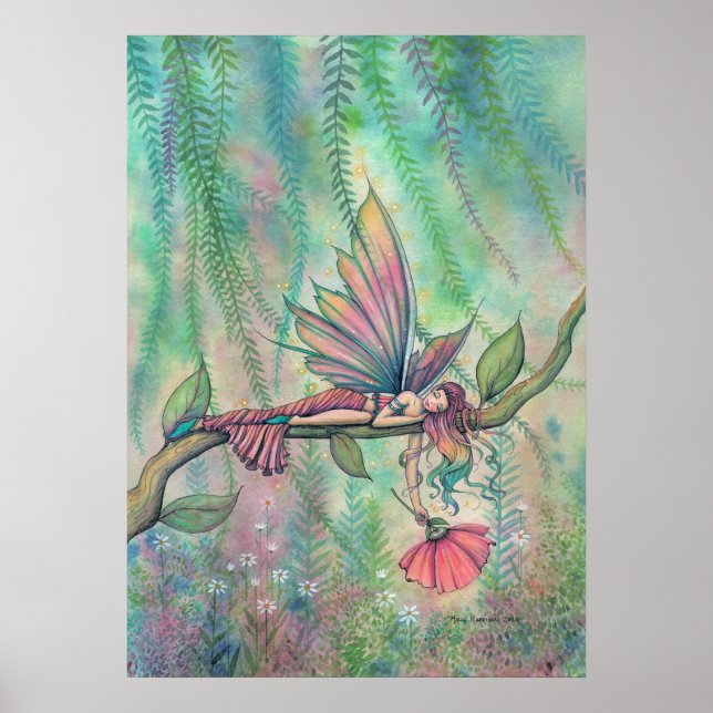 Affiche Fée de la fleur de saule reposant Fantastique Art (Devant)