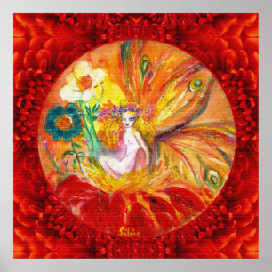Affiche FÉE DES FLEURS, Fantaisie Rouge Jaune