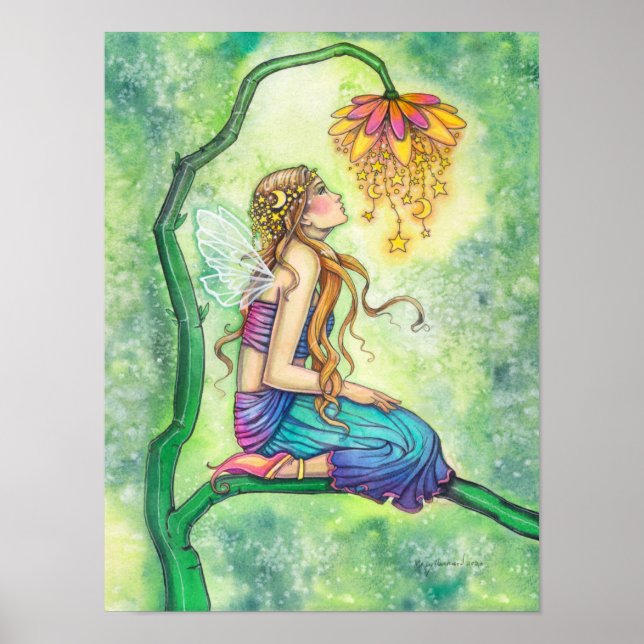 Affiche Fée des fleurs Illustration aquarelle La rêveuse (Devant)