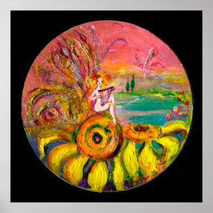 Affiche FÉE DES TOURNESOLS jaune rose noir