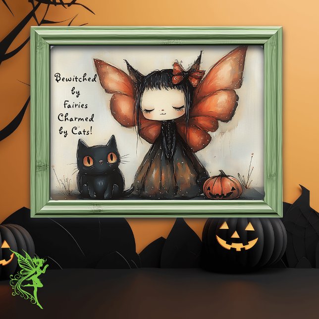 Affiche Fée d'Halloween mignonne avec chat et Imaginaire C (Créateur téléchargé)