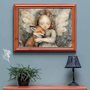 Affiche Fée d'hiver et renard   Art Whimsical Woodland