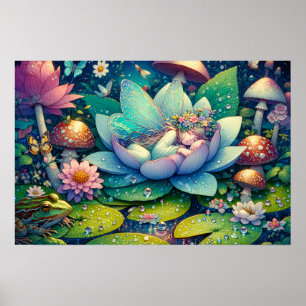 Affiche Fée dormant sur un conte de fées de fleurs
