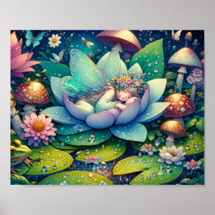 Affiche Fée dormant sur un conte de fées de fleurs