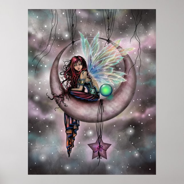 Affiche Fée Electra Fae sur la Lune, œuvre d'art fantaisis (Devant)