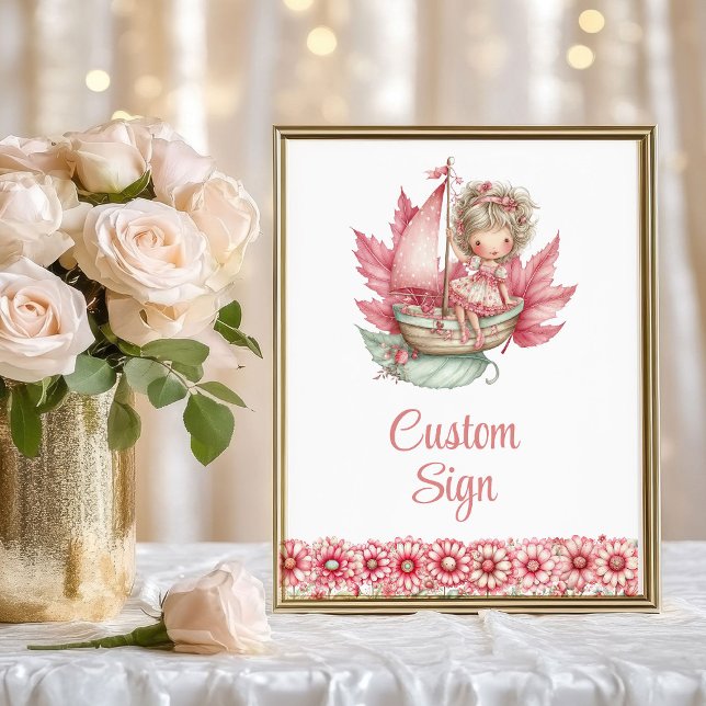 Affiche Fée Élégante Fille Rougeur Florale Anniversaire Pe (Graceful Fairy Girl Blush Floral Birthday Custom Sign

)