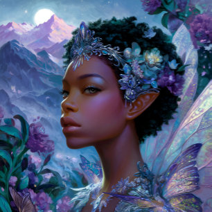 Affiche Fée Elfe Art de Fantaisie Noir Afro-Américain