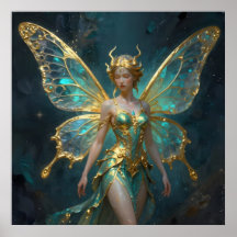 Fée enchantée en or et turquoise