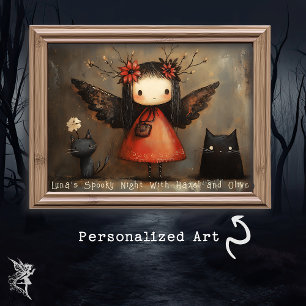 Affiche Fée et chats d'Halloween Whimsical Mur personnalis