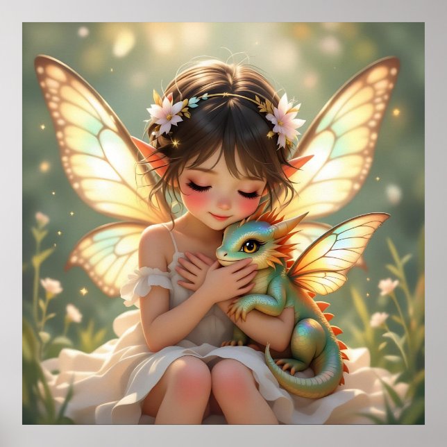 Affiche Fée et Dragon | Chibi Conte de Fées Anime (Devant)