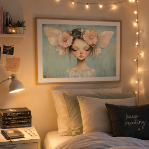 Affiche Fée Fantaisiste avec des Ailes de Papillon Florale
