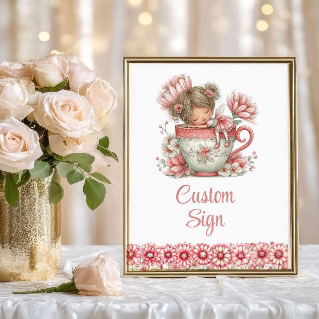 Affiche Fée Florale Fille Rougeur Pastel Anniversaire Sign (Floral Fairy Girl Blush Pastel Birthday Custom Sign)