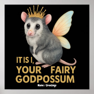 Affiche Fée Godpossum Adorable Opossum avec Couronne et Ai