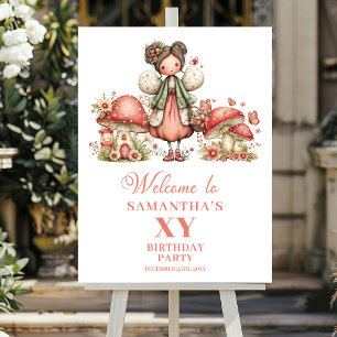 Affiche Fée mignonne fantaisie rose florale Bienvenue anni