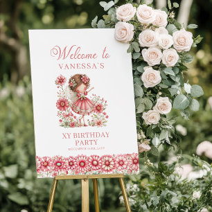 Affiche Fée Mignonne Fantaisiste Fleurs Roses Bienvenue po