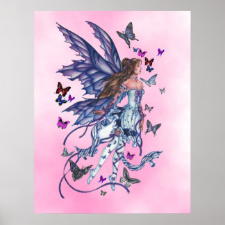 Affiche Fée papillon en rose