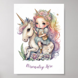Affiche Fée Princesse Licorne Couleurs Arc-en-Ciel Personn