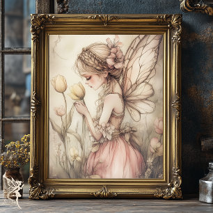 Affiche Fée romantique Whimsical dans le champ de fleurs A