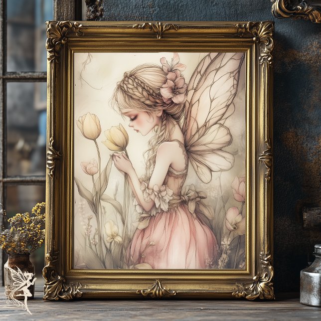 Affiche Fée romantique Whimsical dans le champ de fleurs A (Créateur téléchargé)