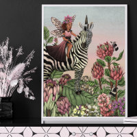 Fée rose mignonne sur Zebra Unicorn Floral Art