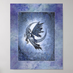 Affiche Fée sur la lune croissante, illustration fantasy p