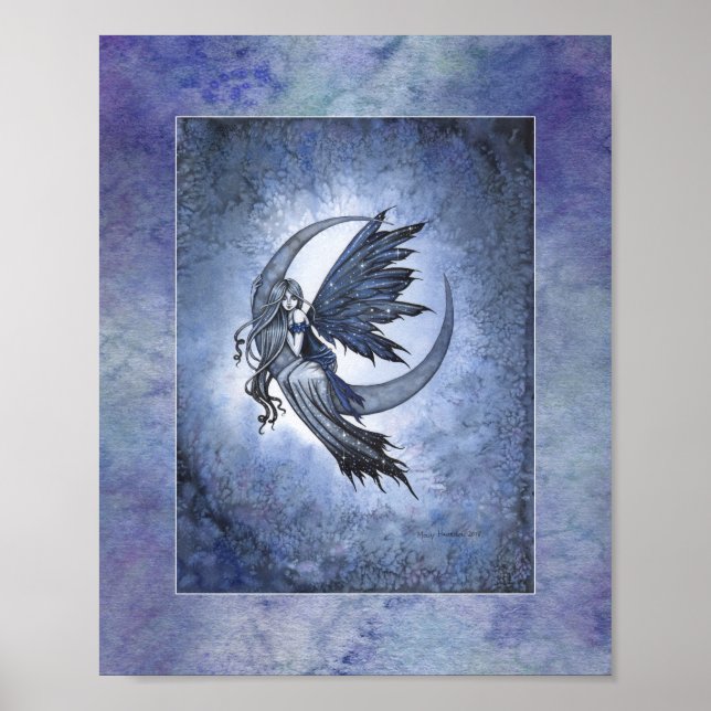 Affiche Fée sur la lune croissante, illustration fantasy p (Devant)
