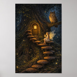 Affiche Fée sur un escalier de champignons-Maison enchanté