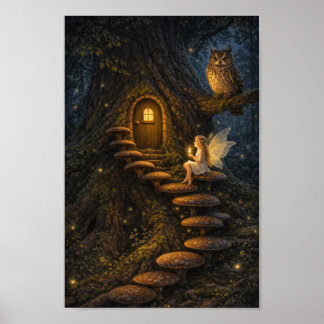 Affiche Fée sur un escalier de champignons-Maison enchanté