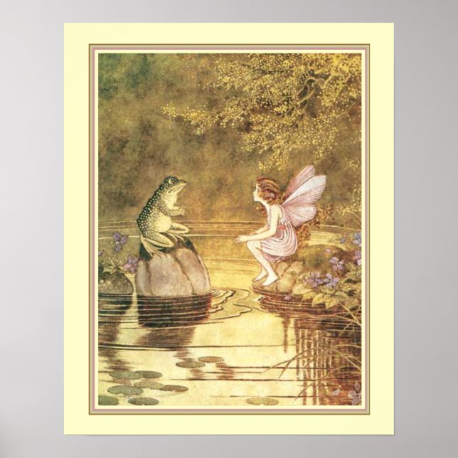 Affiche Fée vintage et grenouille Imprimer par Ida Outhwai (Devant)