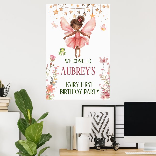 Affiche Fée Whimsical Premier anniversaire (Bureau à domicile)