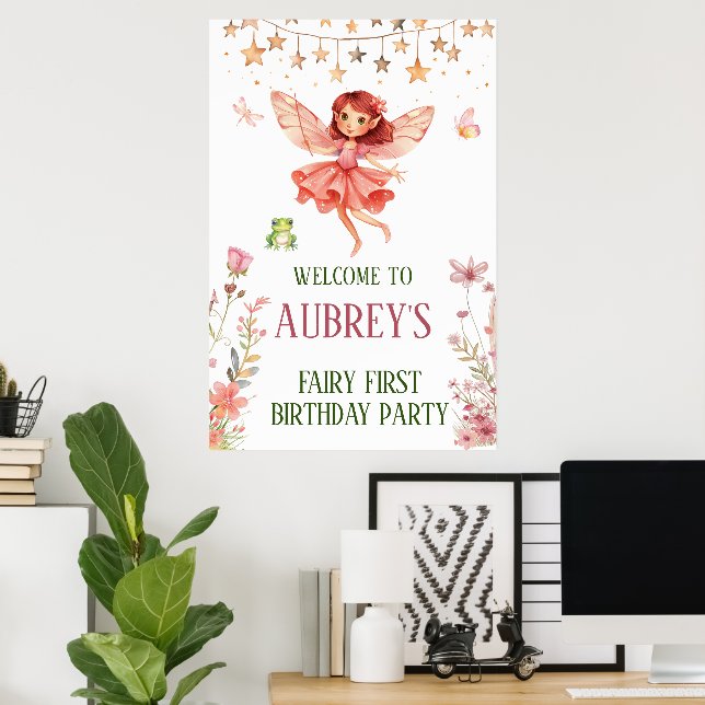 Affiche Fée Whimsical Premier anniversaire (Bureau à domicile)