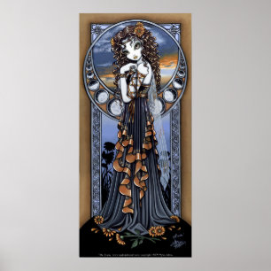 Affiche féerique d'art de lune gothique de fleur