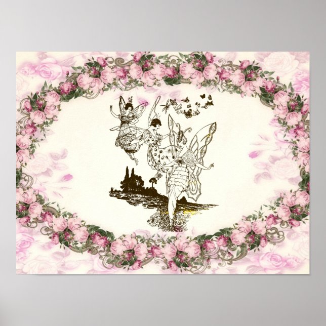 Affiche Fées Danser Fleurs Vintages (Devant)