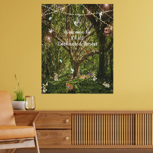 Affiche Fées forestières enchantées Papillons lapin Fox